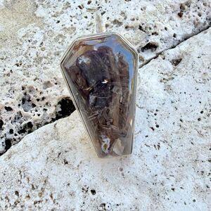 Smoky Quartz Coffin Ring 925 Silver Plated